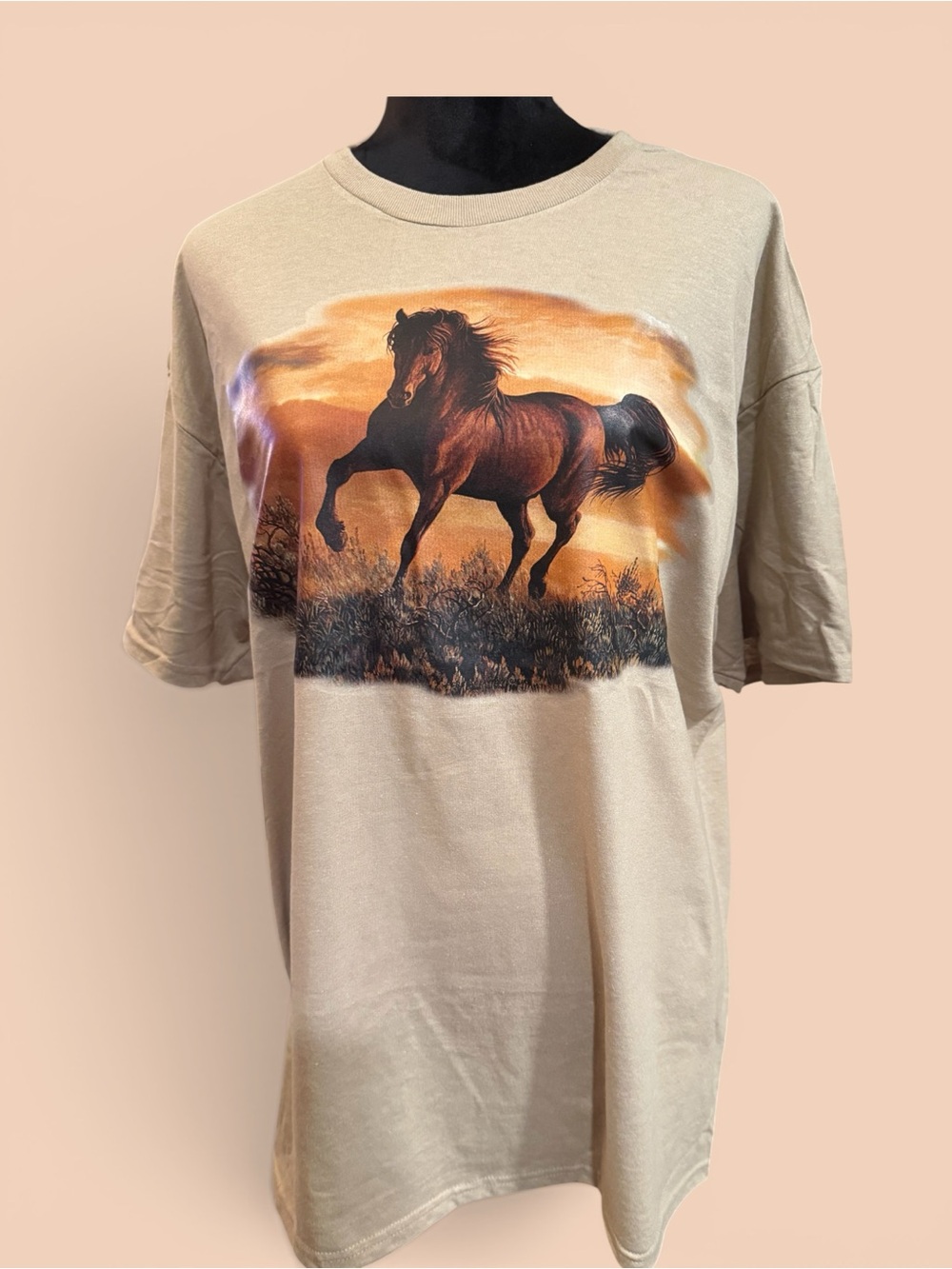 Beige Graphic Horse Print Unisex T-Shirt